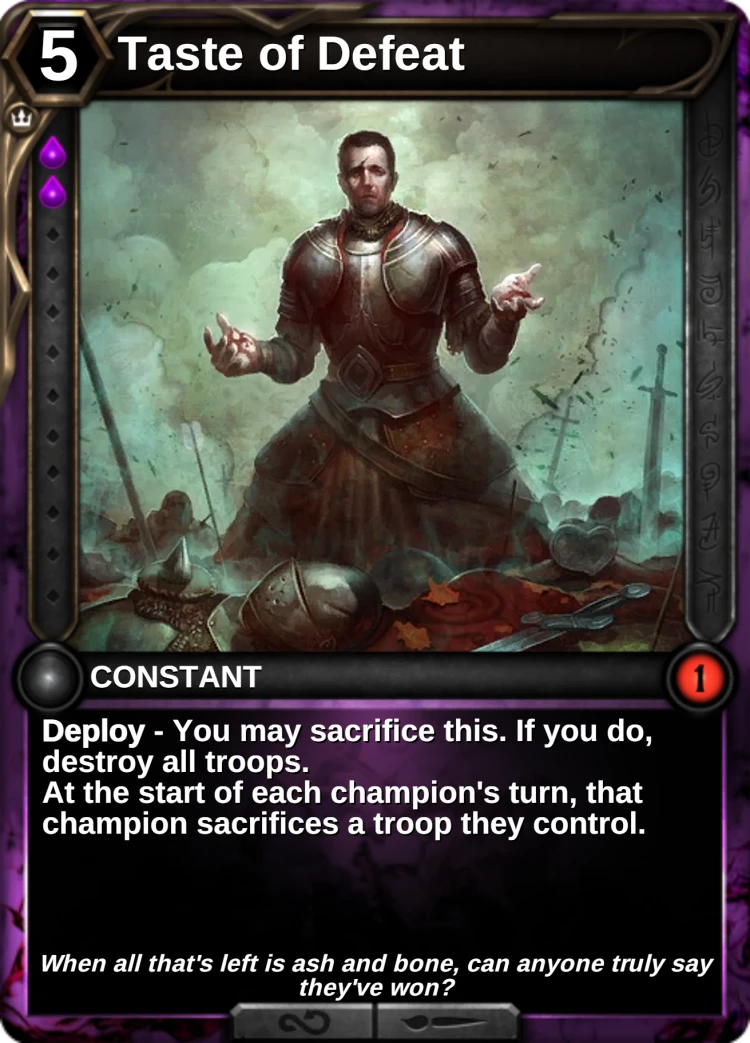 Taste of Defeat: the card