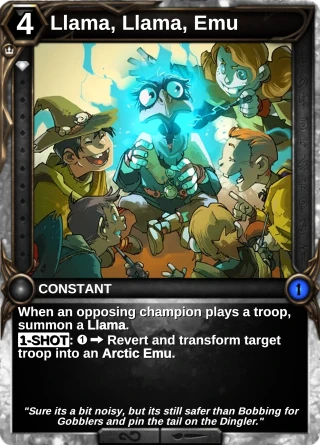 Llama, Llama, Emu: the card this item changes