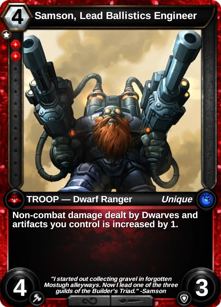 Samson, Lead Ballistics Engineer: the card